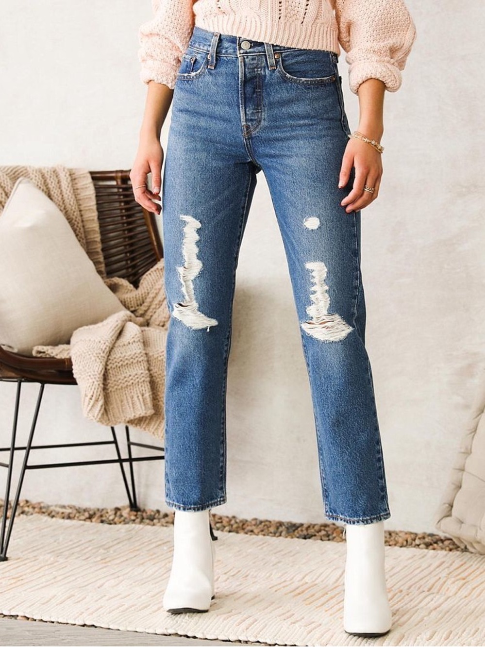 Levi's Wedgie Straight Denim Jean Button Fly Distressed Women's 24